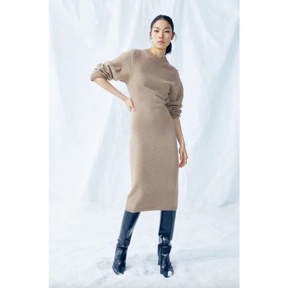 H&M Dresses & Skirts - H&M Knitted Sweater Bodycon Dress Beige Long Sleeve S